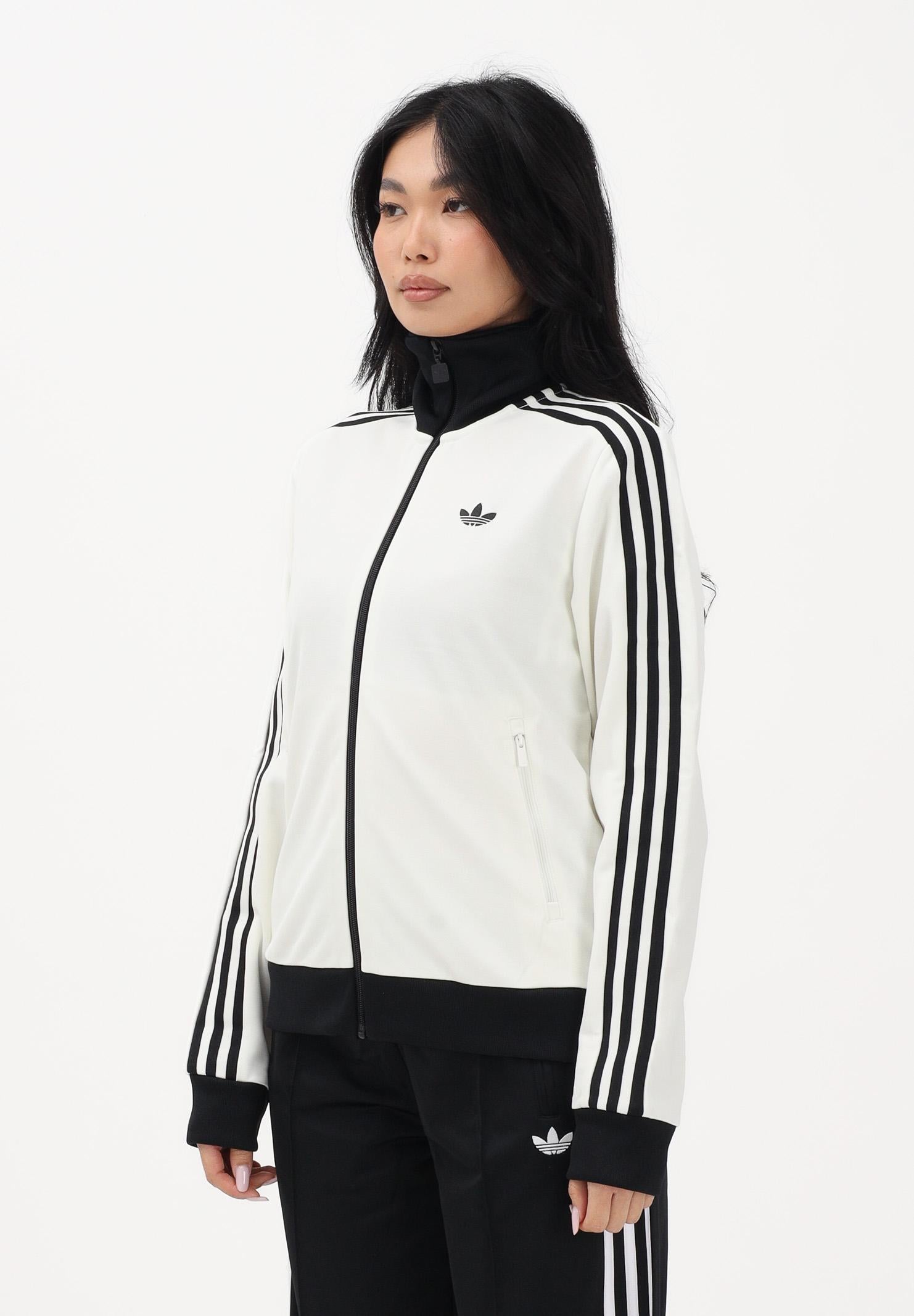 ADIDAS ORIGINALS Felpa con zip 3-Stripes panna e nera da donna KD3740 . ADIDAS ORIGINALS 
