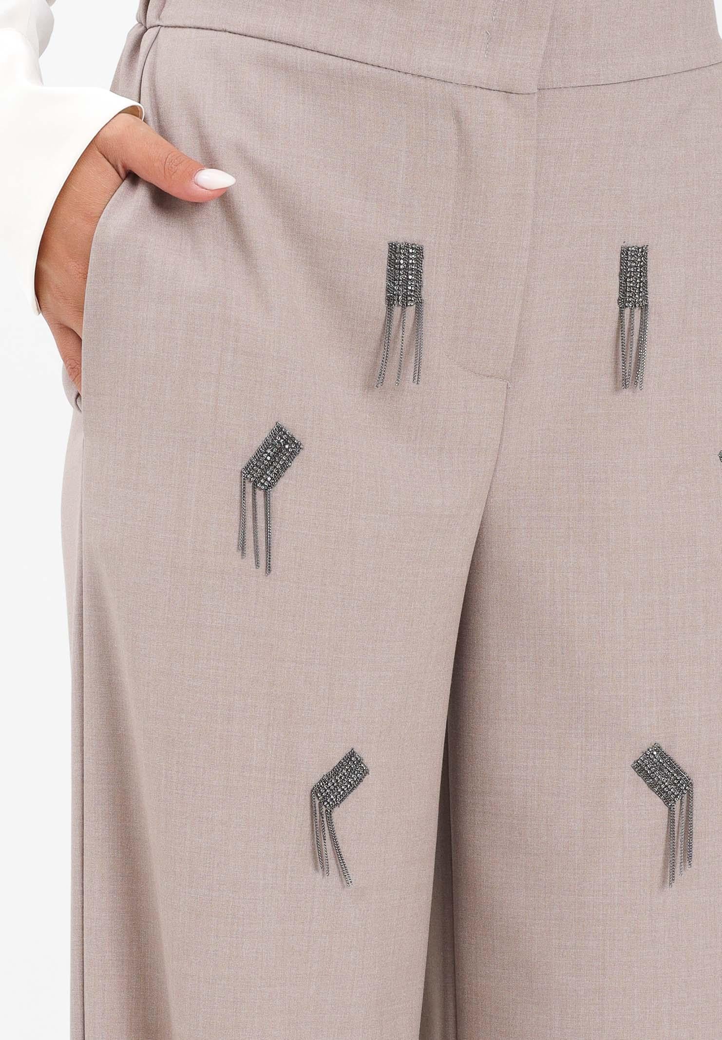 SIMONA CORSELLINI Pantalone elegante beige da donna con applicazioni gioiello A25CPPA02101-C00237 V0703 SIMONA CORSELLINI 