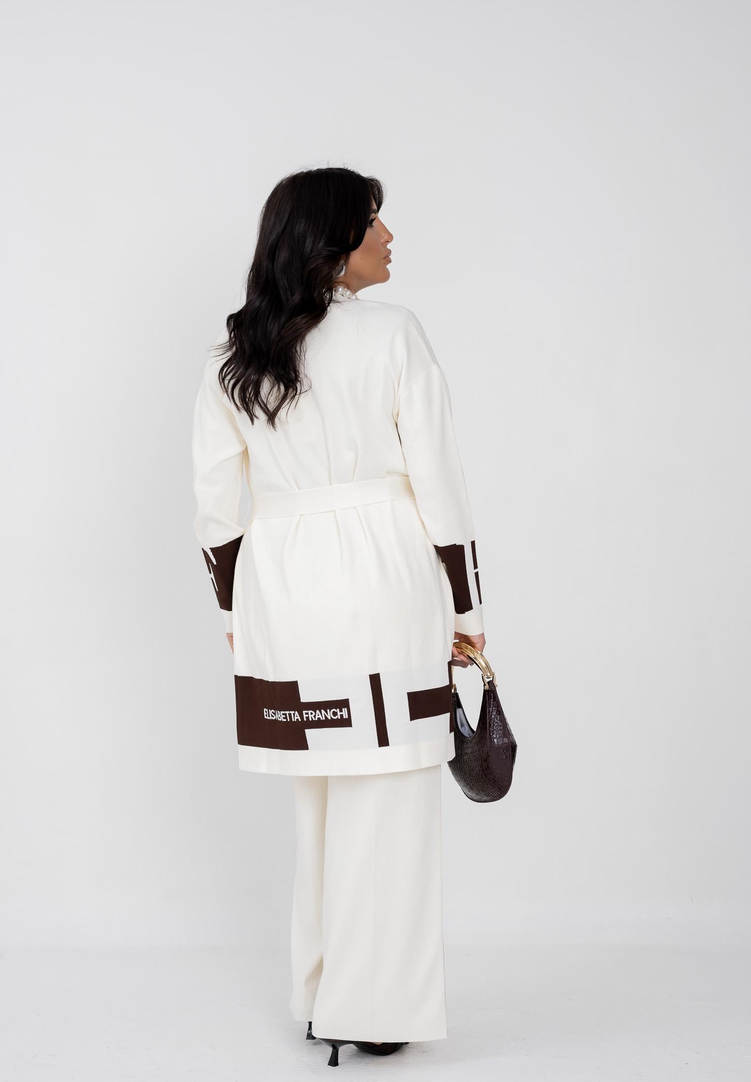 ELISABETTA FRANCHI Cardigan lungo panna da donna con bande lucide MK02S56E2 EG2 ELISABETTA FRANCHI 