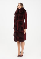 YES LONDON Cappotto bordeaux da donna con dettagli in vera pelliccia di volpe CD1207 BDX YES LONDON 
