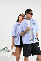 BARROW Camicia a manica corta azzurra per uomo e donna con stampe e motivo a righe S5BWUASI061 BW035 BARROW 