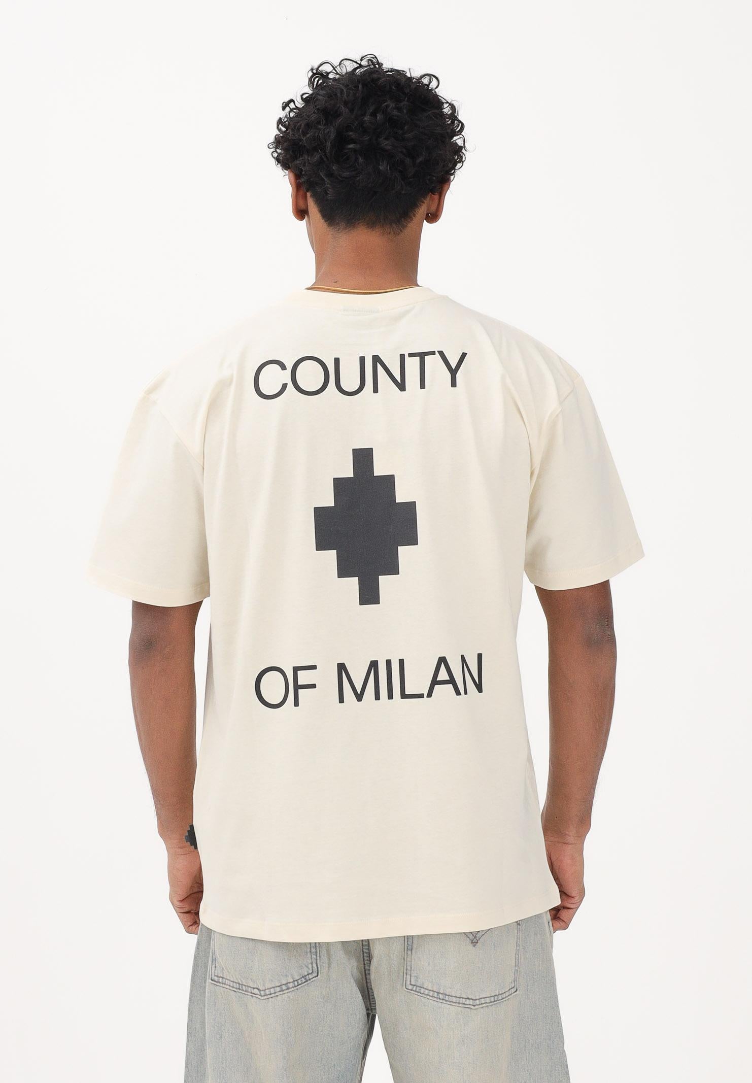 MARCELO BURLON COUNTY OF MILAN T-shirt a manica corta beige da uomo con stampa logo S6CMMATH096 412 MARCELO BURLON COUNTY OF MILAN 