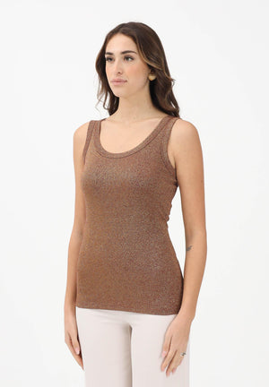 VICOLO Canotta bronzo da donna realizzata in un tessuto lavorato con filato lamé UF0055 BR VICOLO 