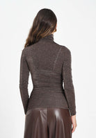 SIMONA CORSELLINI Maglia a manica lunga marrone da donna con finitura glitterata A25CPMG00801-C00081 V0746 SIMONA CORSELLINI 