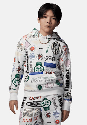 JORDAN Felpa con cappuccio French Terry Printed bianca da bambino 95D741 782 JORDAN 