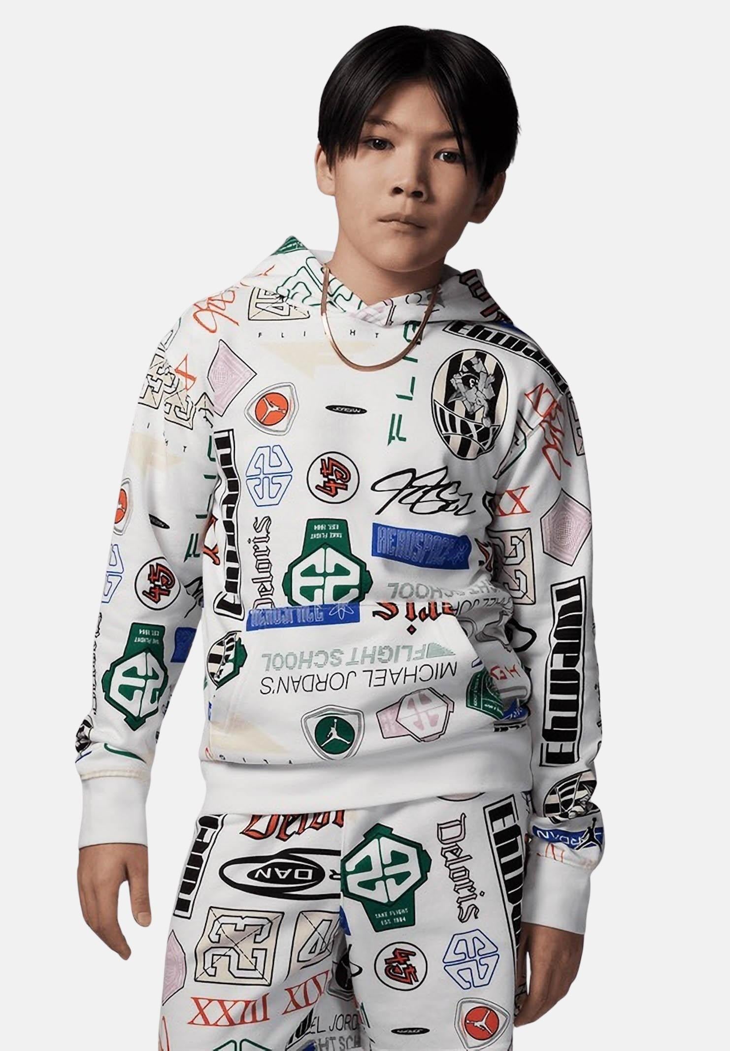 JORDAN Felpa con cappuccio French Terry Printed bianca da bambino