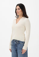 ONLY Maglioncino in tessuto a coste panna da donna stile polo 15344841 BI ONLY 