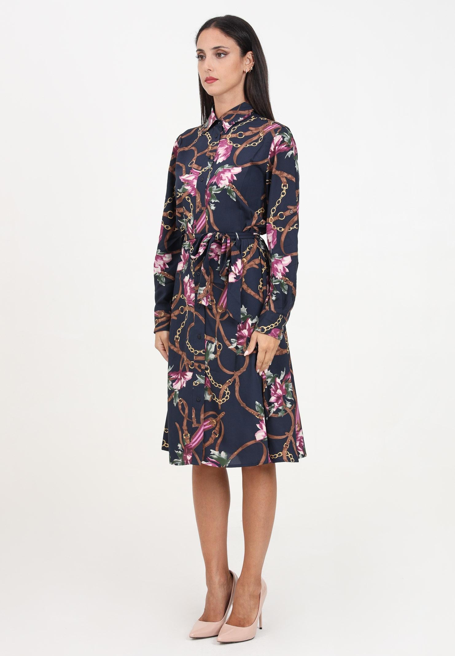 Abito midi blu da donna con stampa 200940188001 NAVY LAUREN RALPH LAUREN 