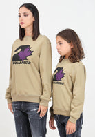Felpa girocollo color fango per donna e bambina con stampa logo DQ2469D0094 DQ719 DSQUARED2 