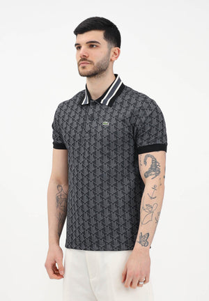 LACOSTE Polo a manica corta nera da uomo in jacquard con monogramma DH1417 4PC LACOSTE 