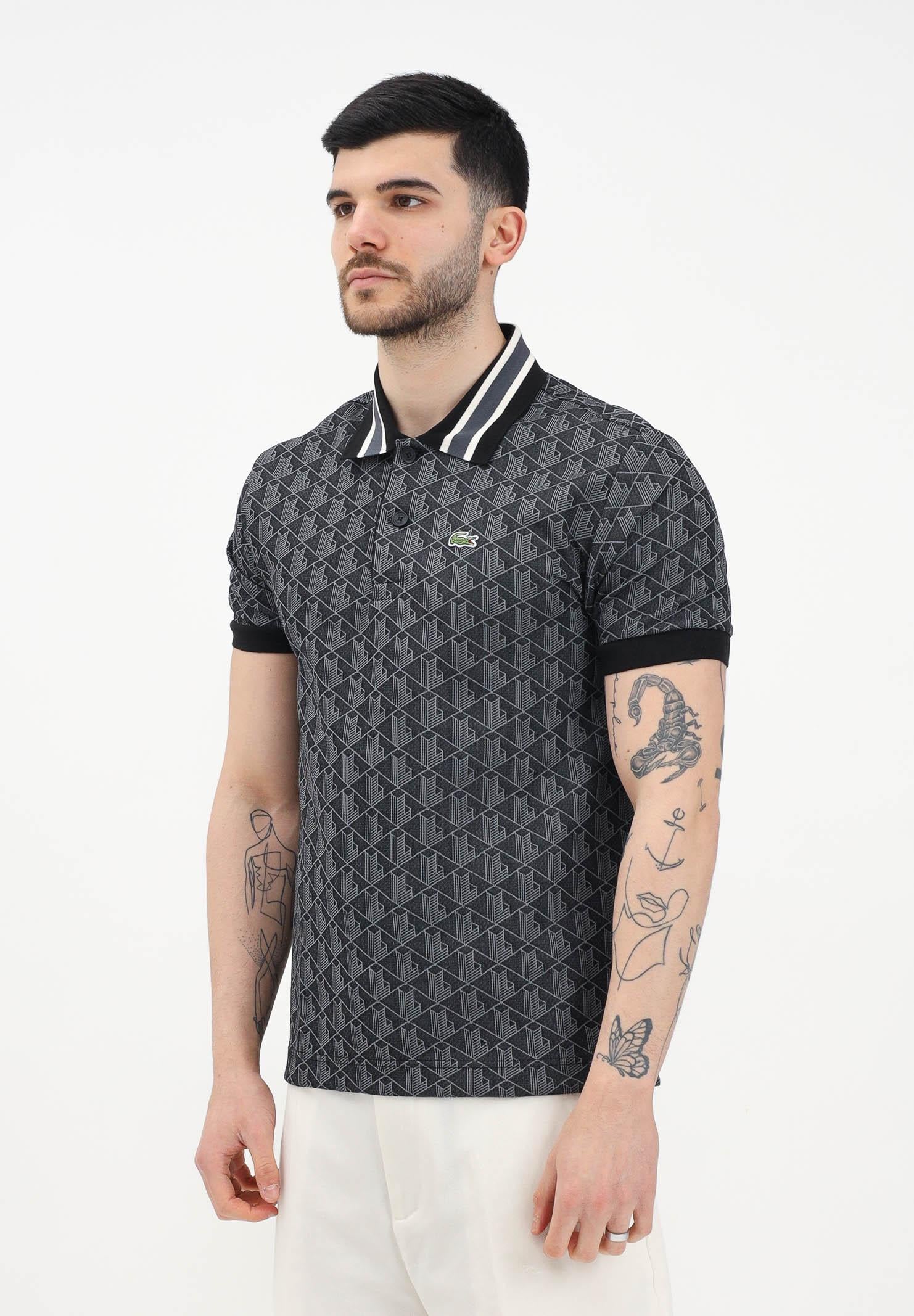 LACOSTE Polo a manica corta nera da uomo in jacquard con monogramma DH1417 4PC LACOSTE 