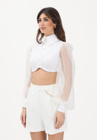 ELISABETTA FRANCHI Camicia crop bianca da donna con maniche dai volumi balloon CA14461E2 100 ELISABETTA FRANCHI 