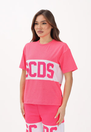 GCDS T-shirt a manica corta fucsia per donna, ragazze e bambine con logo Z0UJQC585J105 566A GCDS 