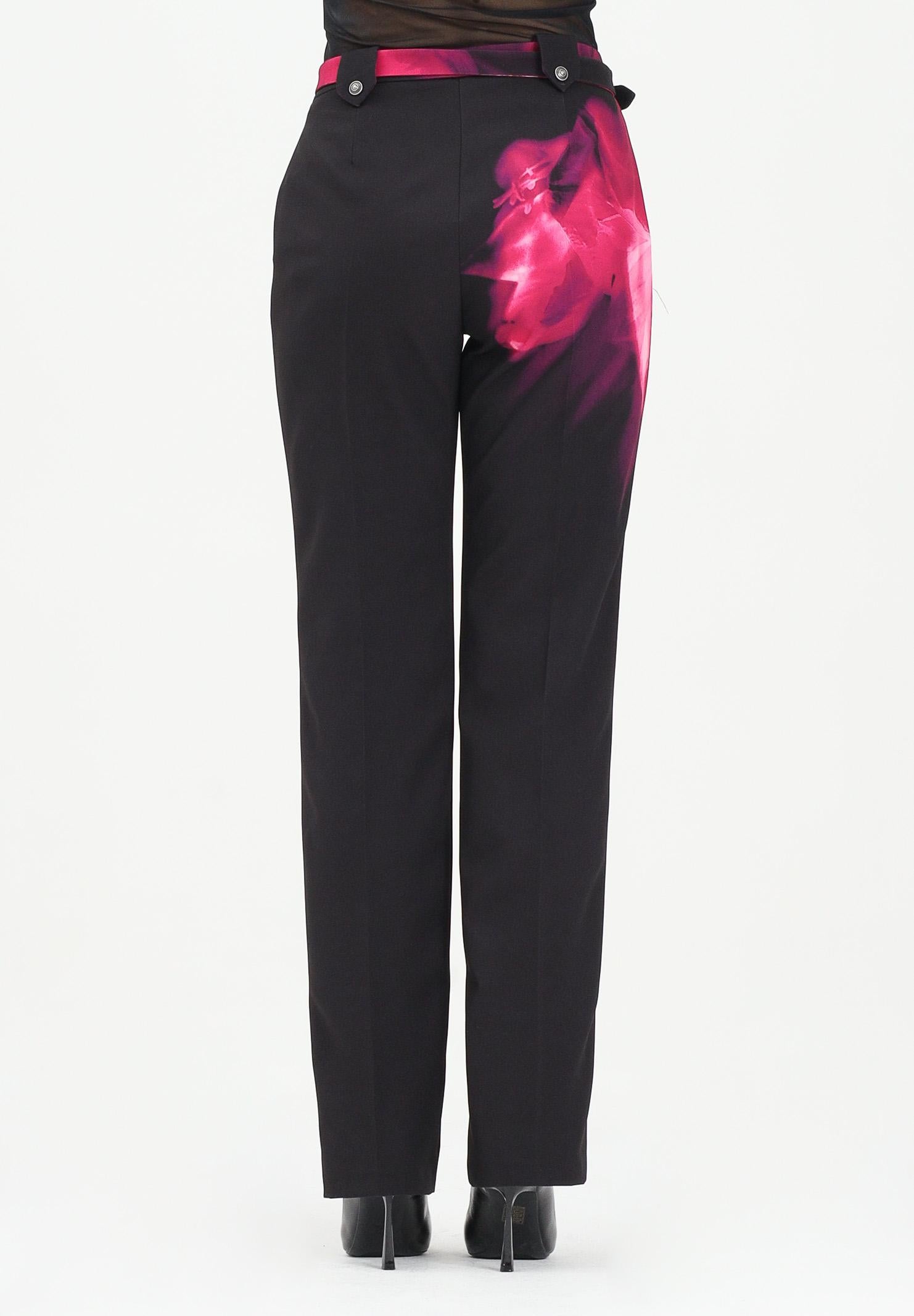 VERSACE JEANS COUTURE Pantalone elegante nero da donna con stampa fiore 79HAA1P1NS731 474 VERSACE JEANS COUTURE 