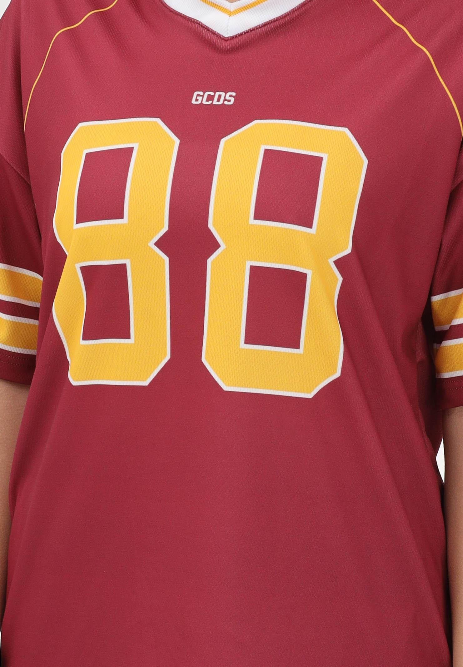 GCDS T-shirt a manica corta bordeaux per donna, ragazzi e bambini stile college C1BJQC709J338 468Y GCDS 