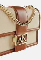 ARMANI EXCHANGE Borsa a tracolla beige e cuoio da donna con fibbia logo XW000070AF22570 M6261 ARMANI EXCHANGE 