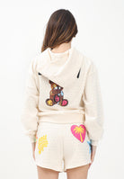BARROW Felpa con cappuccio color crema per donna e bambina con strass e stampe S5BKJGHS140 013 BARROW 