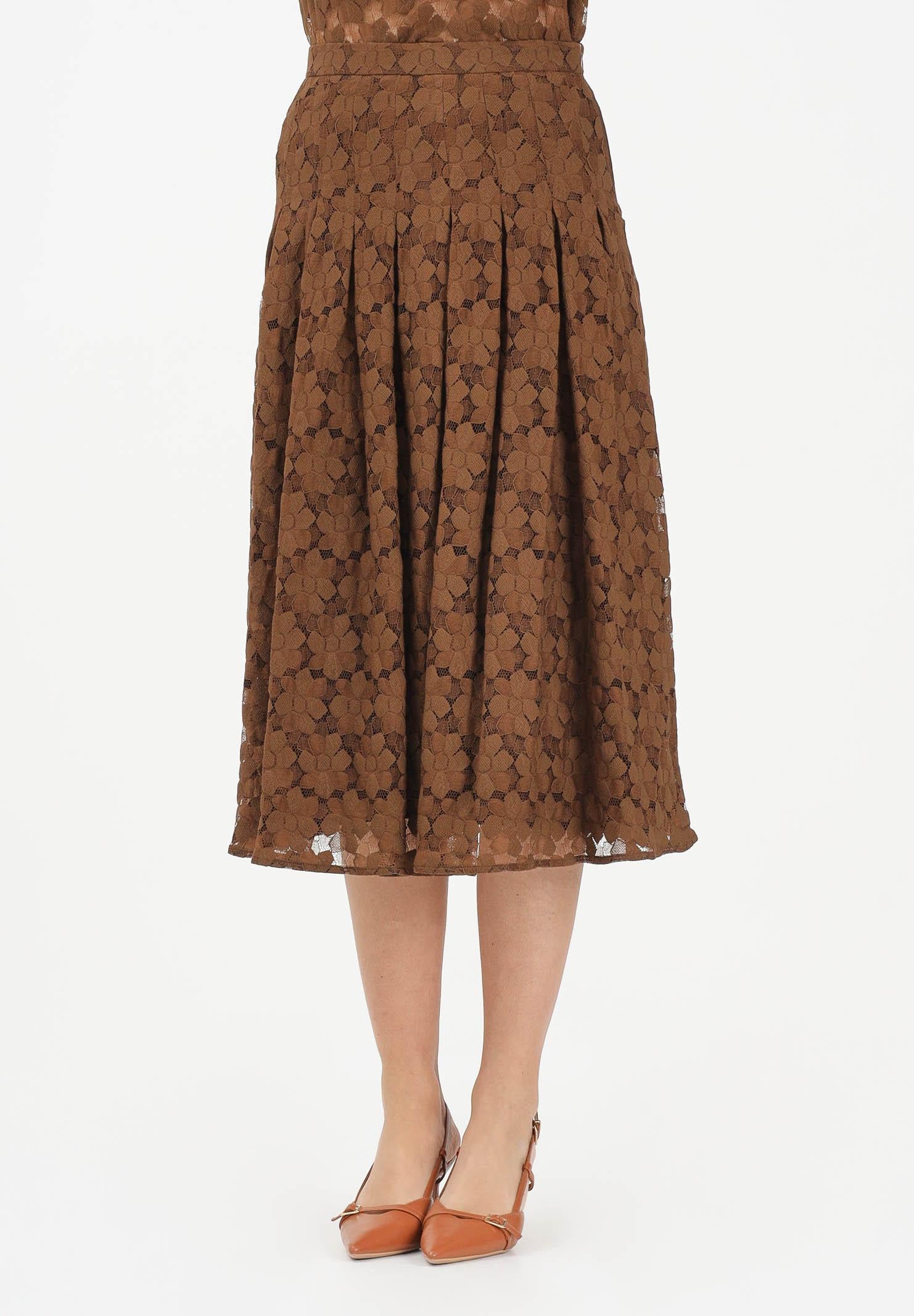 MAX MARA Gonna midi MSTAIRONE marrone da donna realizzata in pizzo a fiore 2616771011600 002 MAX MARA 