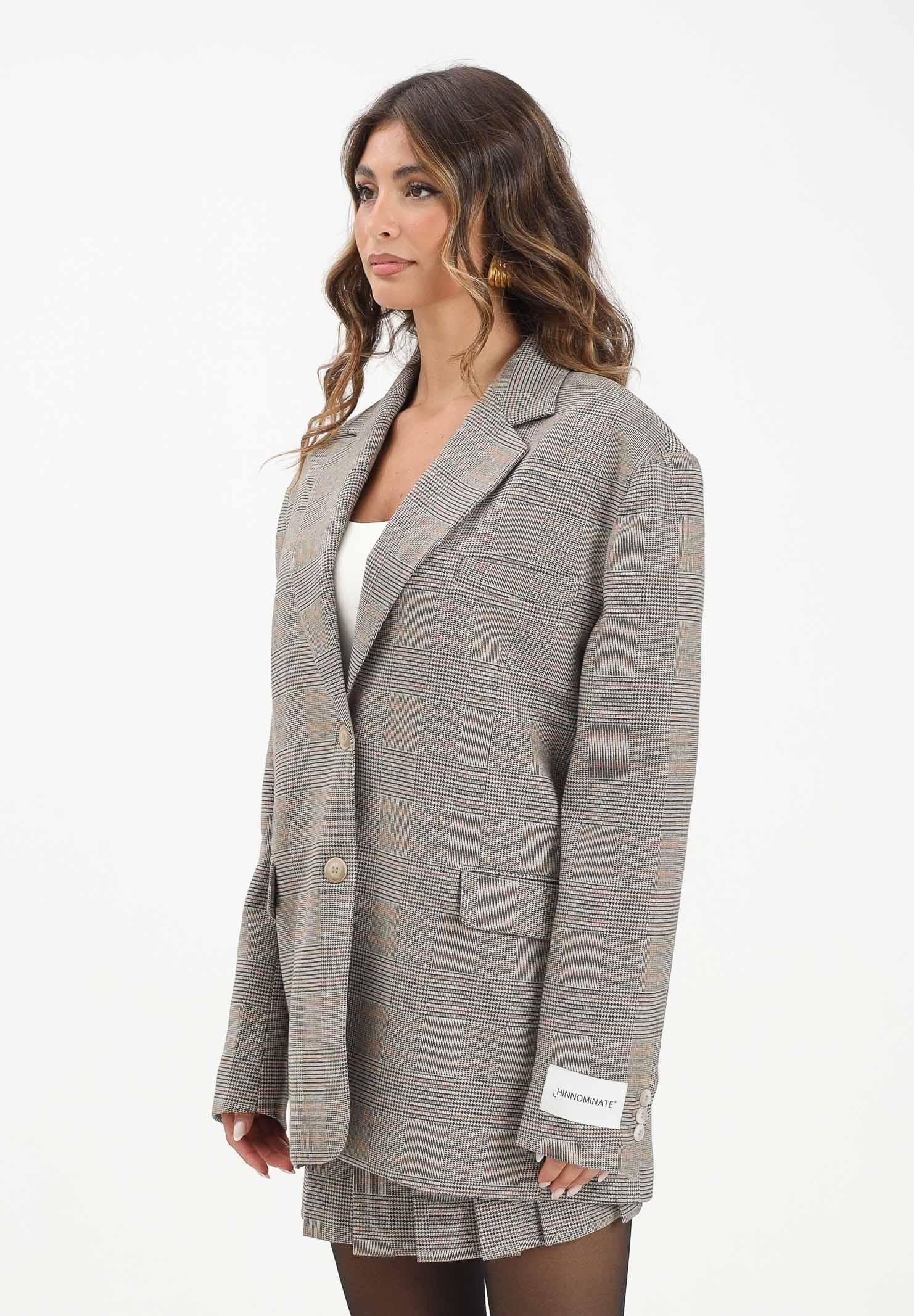 HINNOMINATE Giacca beige da donna con motivo principe di galles HMABW02260 BE11 HINNOMINATE 