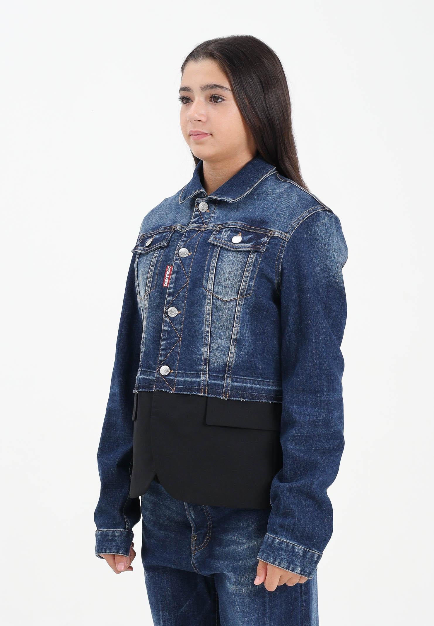 DSQUARED2 Giubbotto di jeans in denim blu per donna, ragazzi e bambini con parte inferiore stile blazer DQ3049D0AEZ DQ01 DSQUARED2 