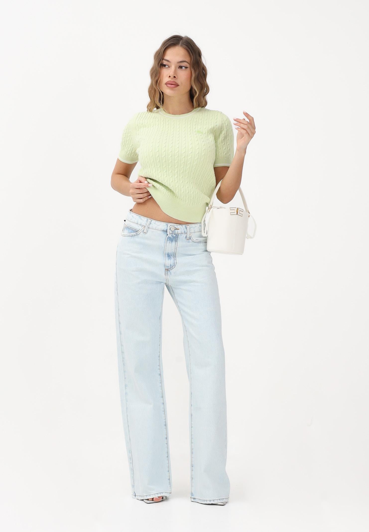 LACOSTE Maglia a manica corta verde da donna in maglia a trecce AF9862 BIC LACOSTE 