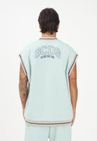 GCDS Felpa gilet verde acqua per uomo e donna con stampa maxi sul retro C1MEQE119F004 818G GCDS 