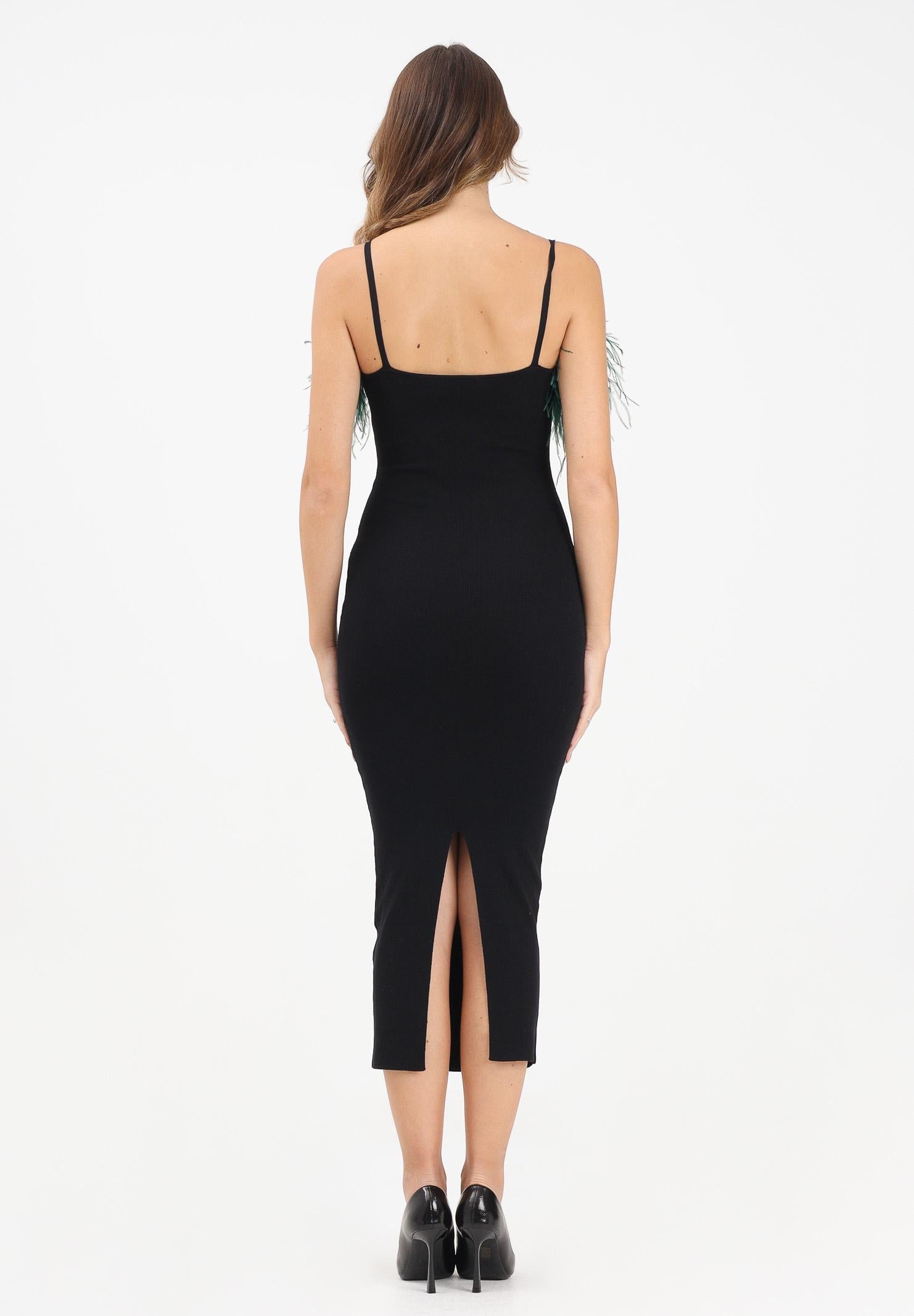 NOELL MAGGINI Abito midi nero da donna con piume verdi 00126083 NEVE NOELL MAGGINI 