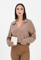 PINKO Maglioncino con scollo a V beige da donna realizzato in morbido tessuto con strass 105684A2U4 C3Z PINKO 