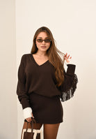 AKEP Abito corto marrone da donna con frange VSKD11021 V1 AKEP 