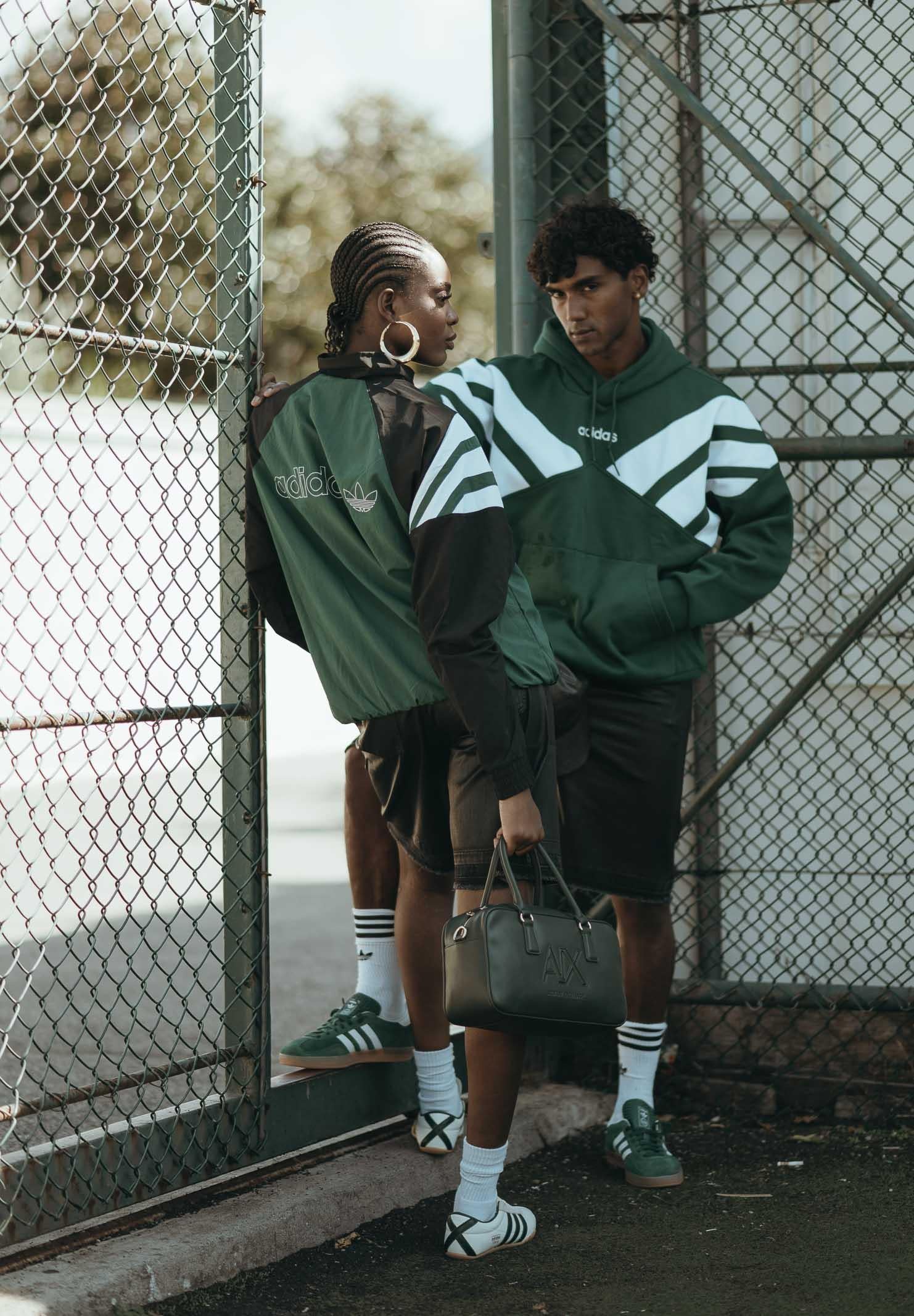 ADIDAS ORIGINALS Giacca a vento nera e verde da uomo JX3053 . ADIDAS ORIGINALS 