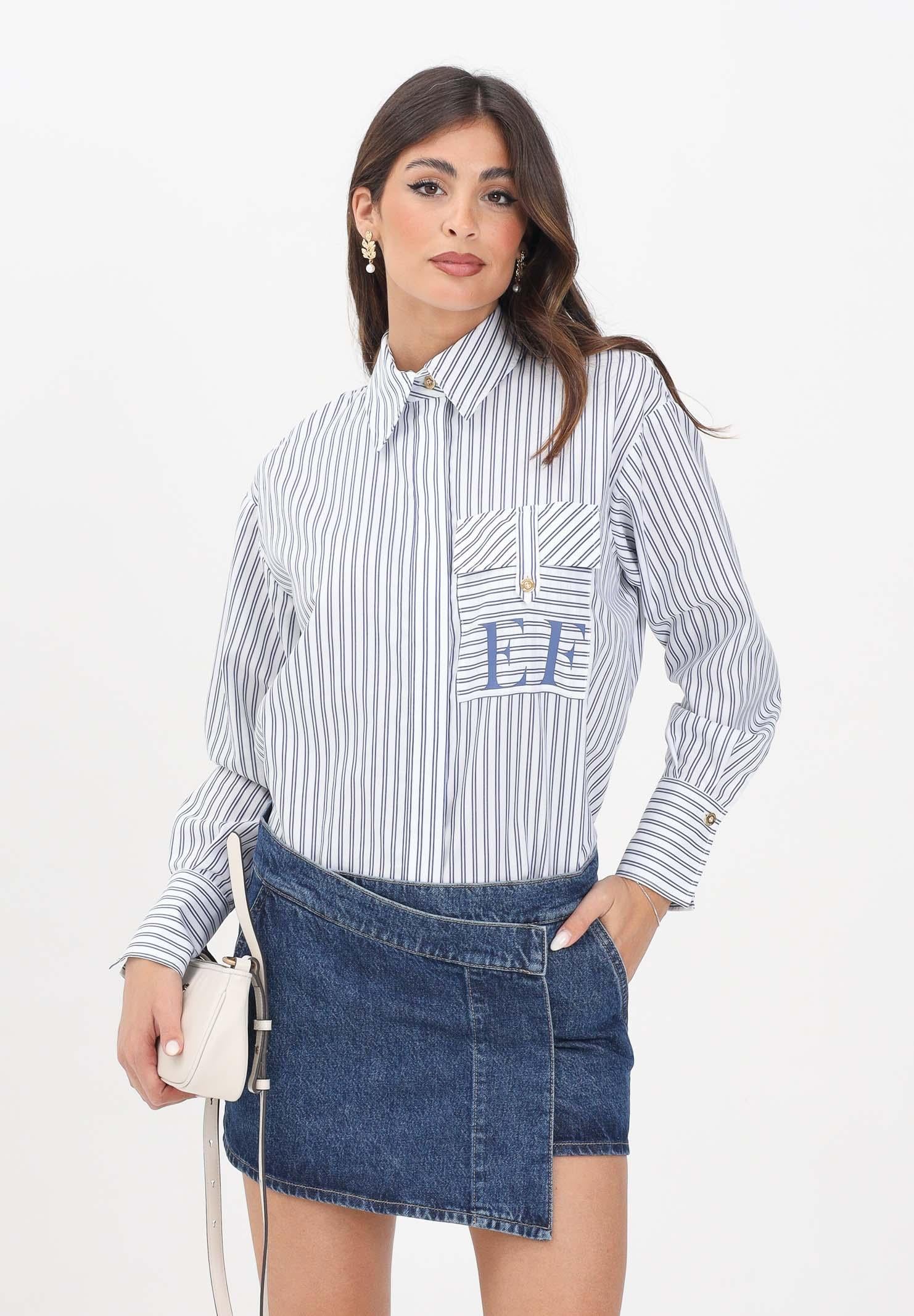 ELISABETTA FRANCHI Camicia a manica lunga da donna realizzata in cotone a righe bianche e blu CA11156E2 068 ELISABETTA FRANCHI 
