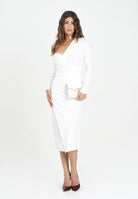 ELISABETTA FRANCHI Abito midi bianco da donna con bottoni gioiello<BR/> AB82257E2 360 ELISABETTA FRANCHI 
