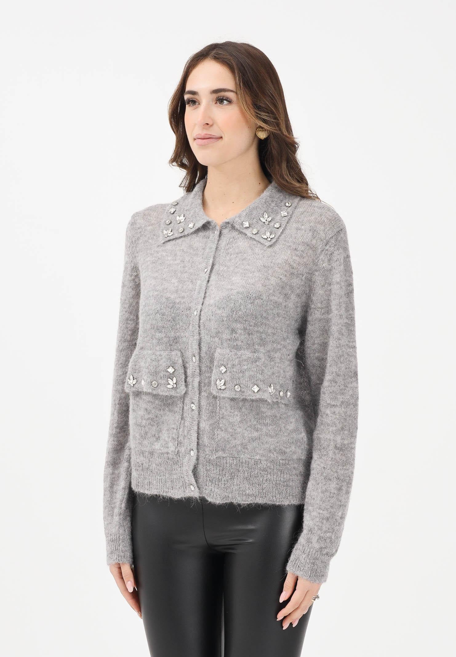 VICOLO Cardigan grigio da donna con dettagli gioiello 77263F GR VICOLO 