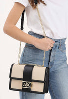 ARMANI EXCHANGE Borsa a tracolla beige e nera da donna con fibbia logo XW000070AF22570 MC479 ARMANI EXCHANGE 