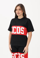 GCDS T-shirt a manica corta nera per donna, ragazzi e bambini con stampa logo Z0UJQC585J105 999R GCDS 