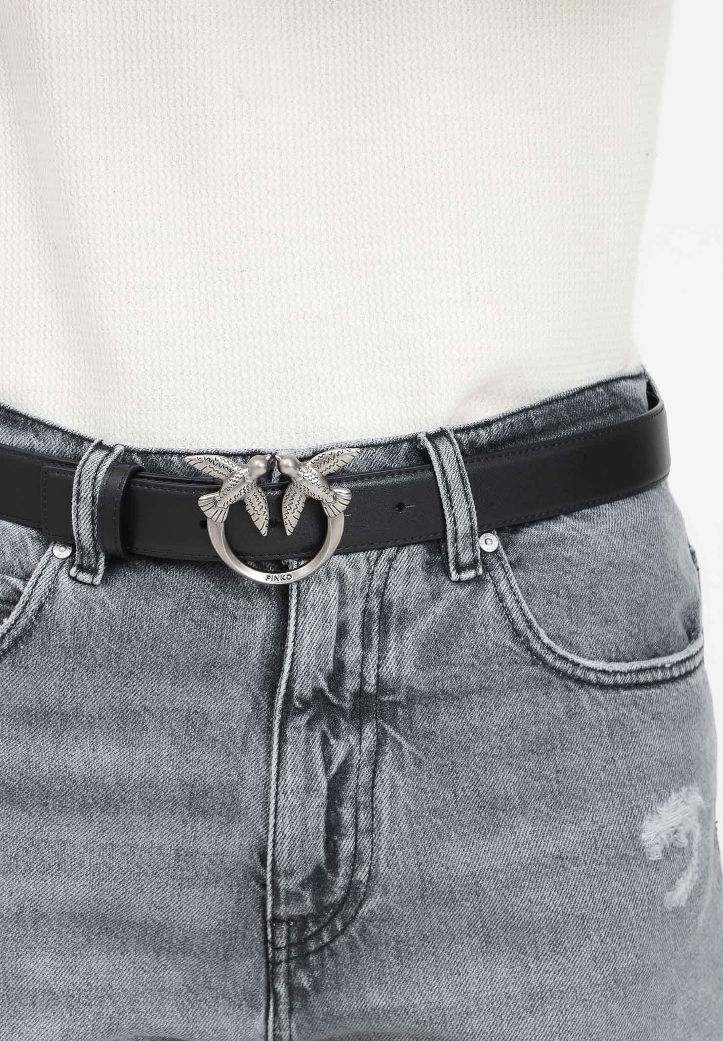 PINKO Cintura Love Birds in morbida pelle mano seta nera da donna 100125A0F1 Z99O PINKO 