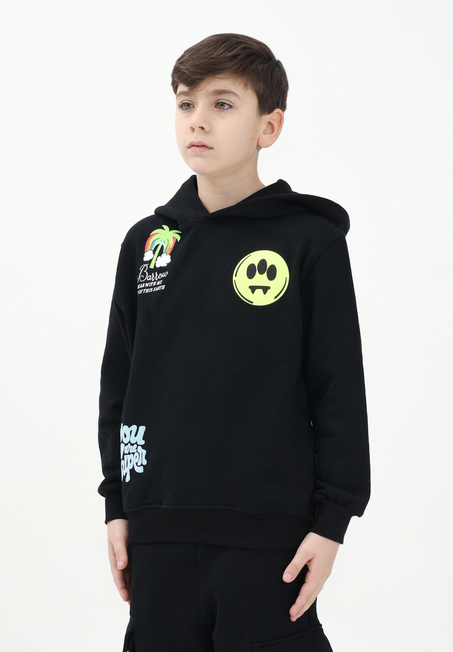 BARROW Felpa con cappuccio nera per donna, ragazzi e bambini caratterizzata da varie stampe S5BKJUHS019 110 BARROW 