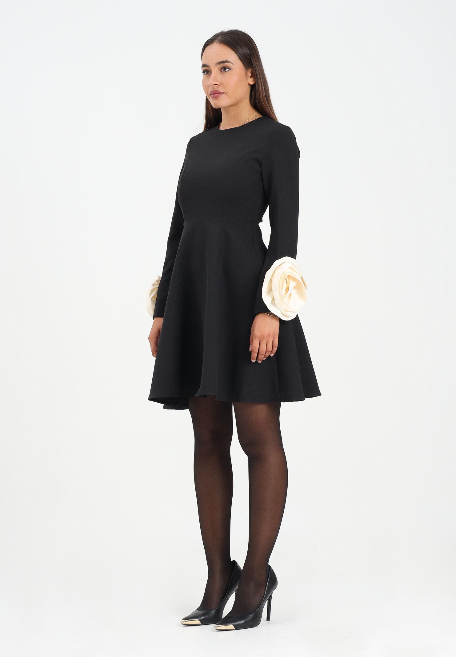 ODI ODI Abito corto Ampezzo nero da donna con applicazioni fiori AMPEZZO110W5 D6 ODI ODI 