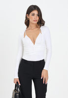 ELISABETTA FRANCHI Body manica lunga avorio da donna con drappeggi BO00356E2 360 ELISABETTA FRANCHI 