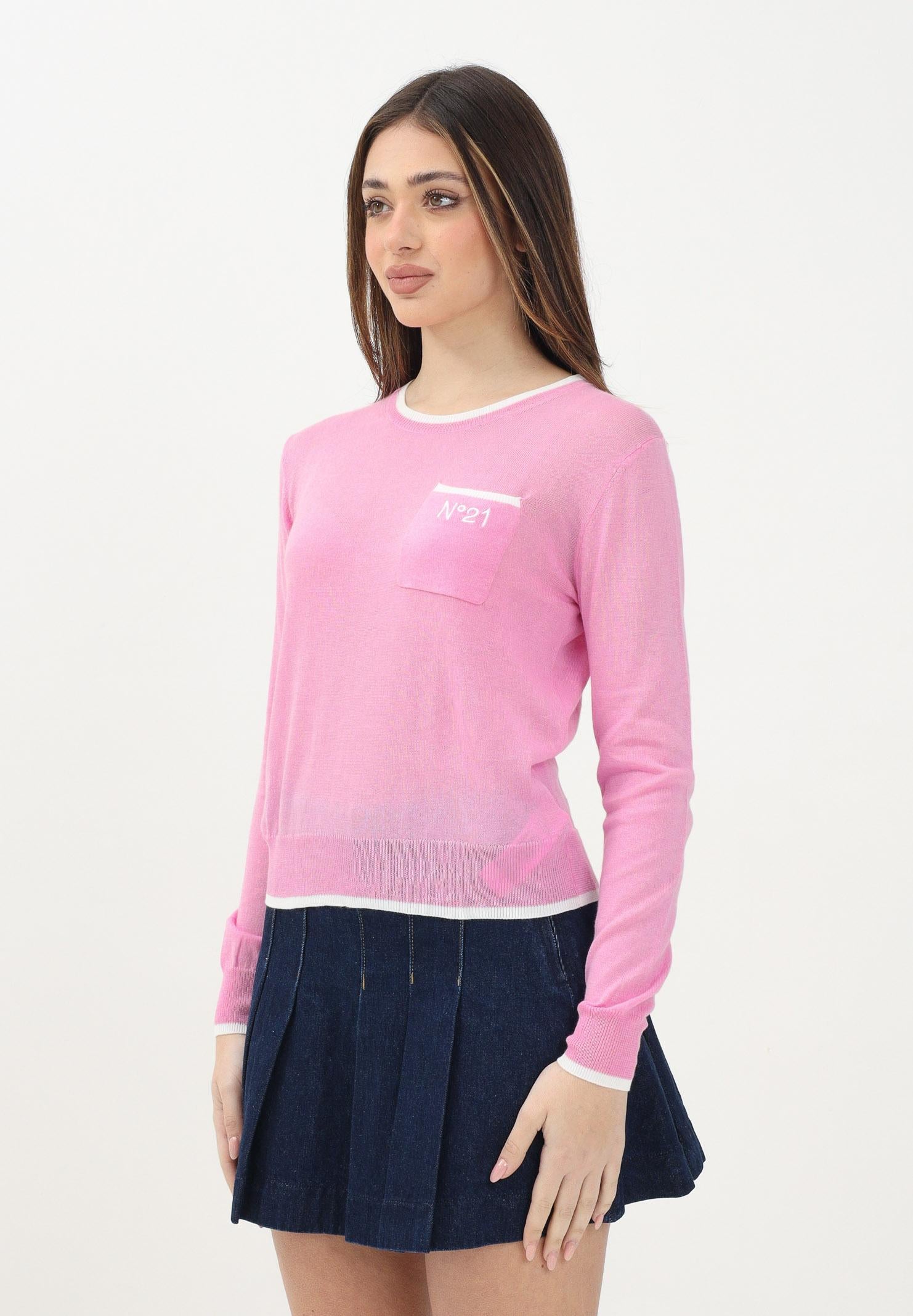 N21 Maglioncino girocollo rosa per donna, ragazze e bambine con taschino N2101WN0424 0N318 N21 