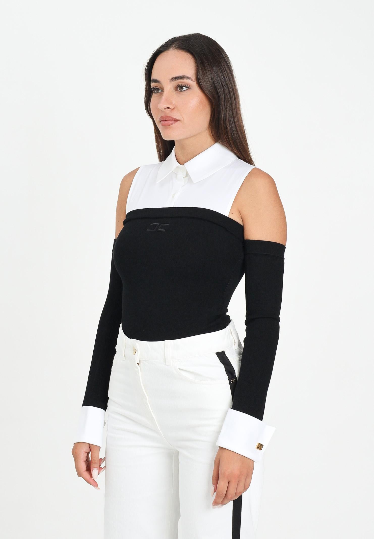 ELISABETTA FRANCHI Body manica lunga bianco e nero da donna con effetto camicia BK74T56E2 222 ELISABETTA FRANCHI 