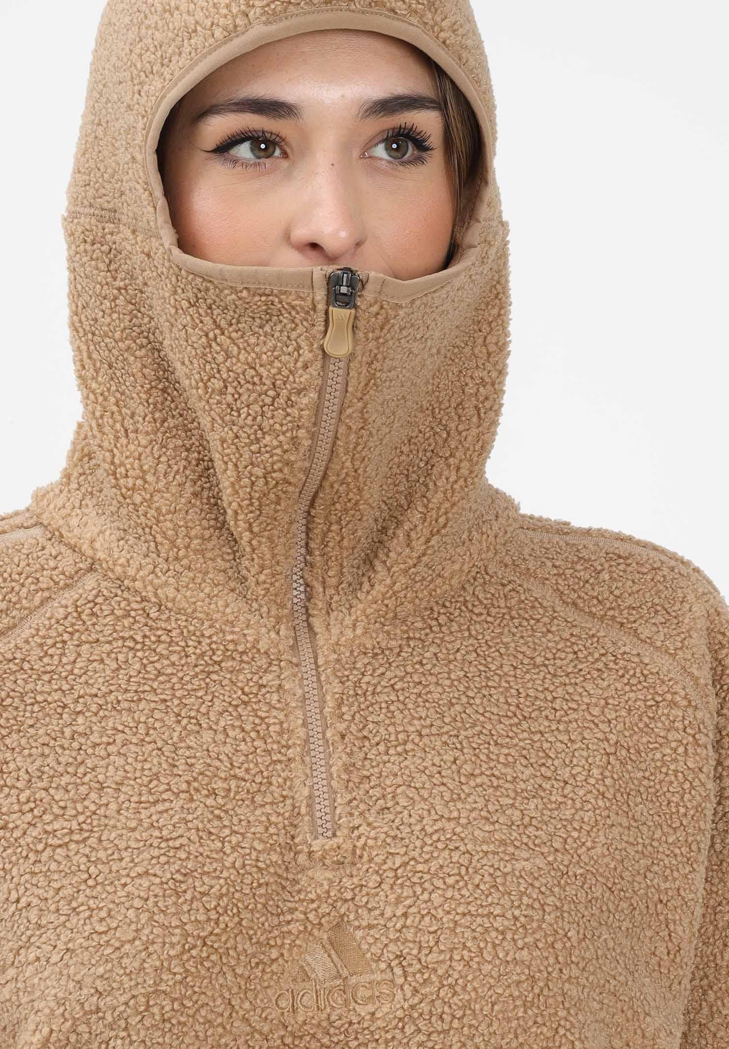 ADIDAS ORIGINALS Felpa mezza zip BORG FLEECE TEAMGEIST beige da donna KR5168 . ADIDAS ORIGINALS 