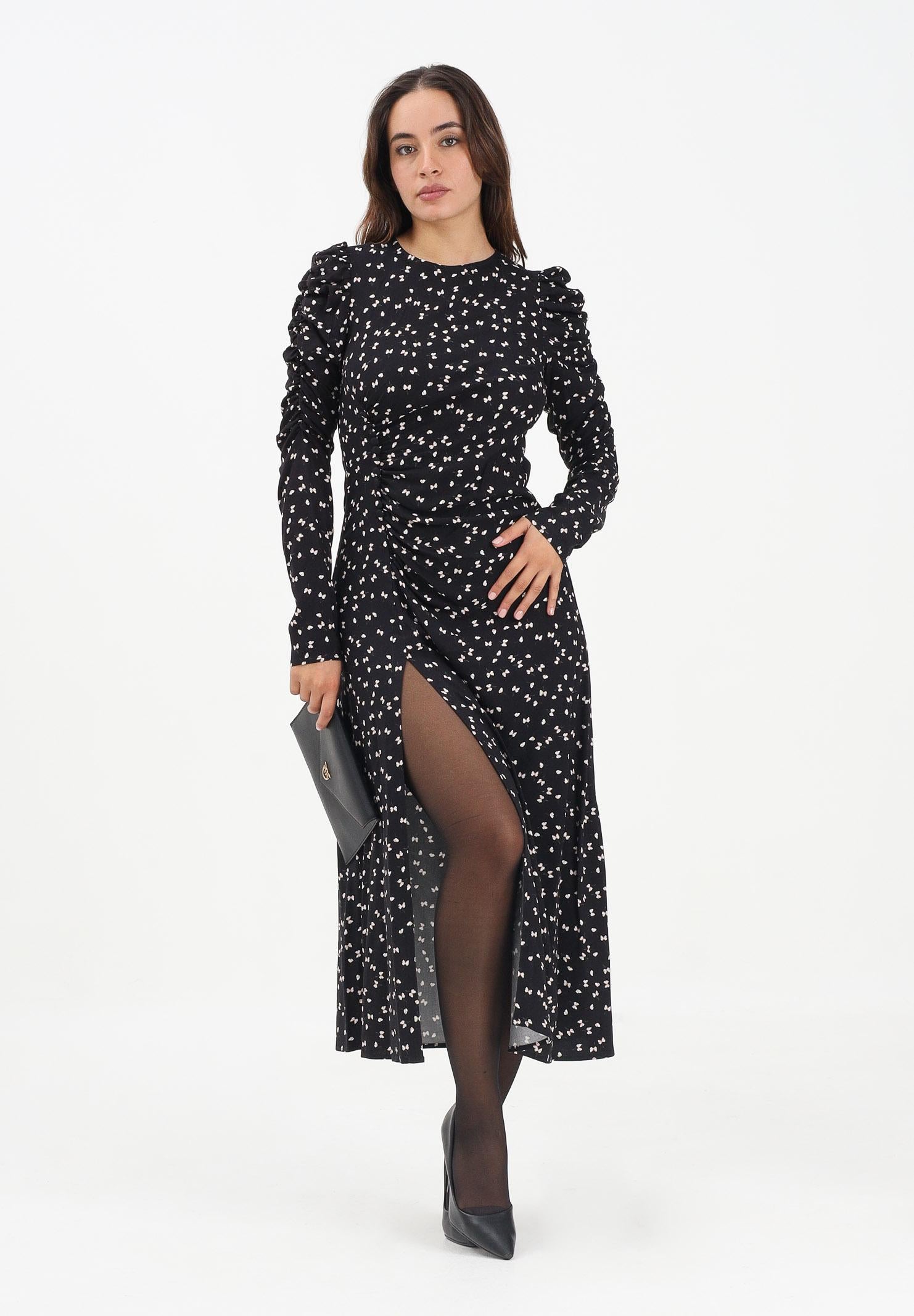 MAR DE MARGARITAS Abito midi Chloe nero da donna con micro fantasia papillon MMABW01290 NE103 Mar de margaritas 