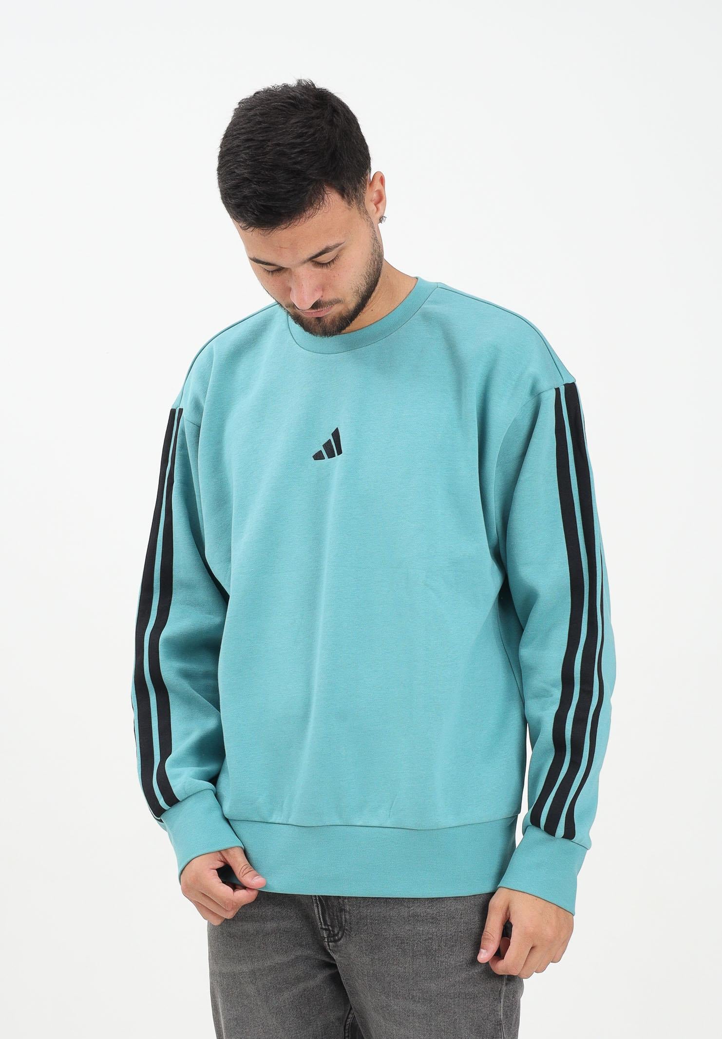 ADIDAS PERFORMANCE Felpa girocollo Essentials 3-Stripes French Terry verde acqua da uomo JX0701  ADIDAS PERFORMANCE 