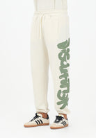DISCLAIMER Pantalone sportivo panna da uomo con stampa logo verde 25IDS55101 LAVE DISCLAIMER 