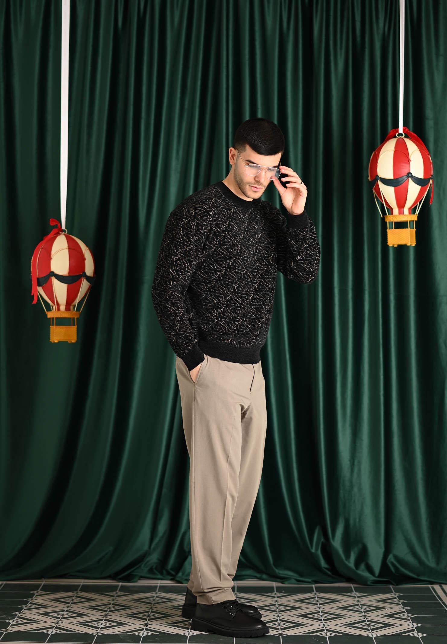 ARMANI EXCHANGE Maglioncino girocollo nero da uomo con logo all-over XM001330AF16916 FC196 ARMANI EXCHANGE 