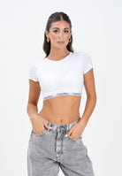 CALVIN KLEIN T-shirt a manica corta bianca da donna con banda logata LV00QF8495 100 CALVIN KLEIN 
