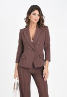 ELISABETTA FRANCHI Giacca doppiopetto marrone da donna in doppio crêpe GI17456E2 EA3 ELISABETTA FRANCHI 