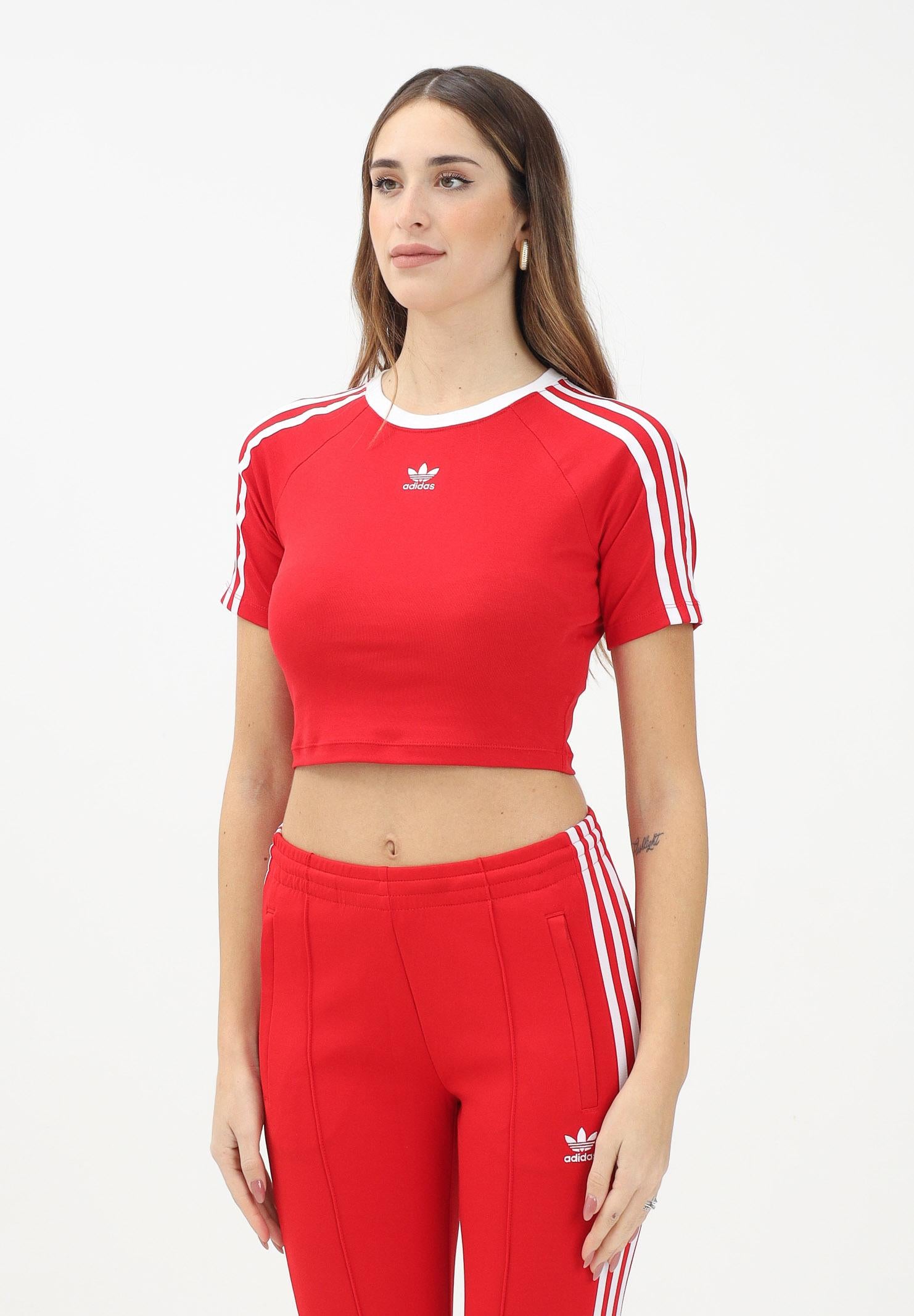 ADIDAS ORIGINALS Women's 3-Stripes Red Short Sleeve T-Shirt XS