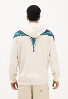 MARCELO BURLON COUNTY OF MILAN Felpa con cappuccio panna da uomo rifinita da stampa ali multicolor S6CMMAHS030 412 MARCELO BURLON COUNTY OF MILAN 
